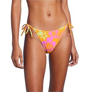 NEW Wild Fable Side-Tie Cheeky High Leg Orange/Pink Bikini Bottom S